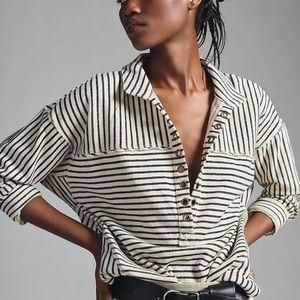 Anthropologie Black Ivory Long Sleeve Pilcro Spliced Henley Top EUC Size Medium